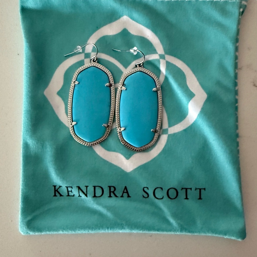 Kendra Scott Danielle Silver Drop Earrings in Turquoise with dust bag